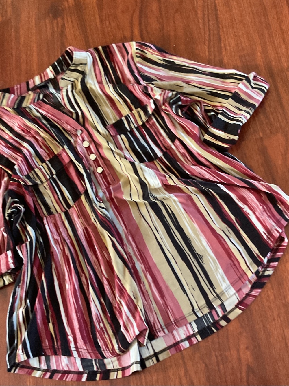 Cocomo Petite Vertical Stripe Blouse in Pink, Black & Cream - Picture 5 of 5